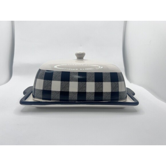 Hobby Lobby Black White Buffalo Checkered Butter Dish Lid Tray Ceramic - Picture 11 of 12